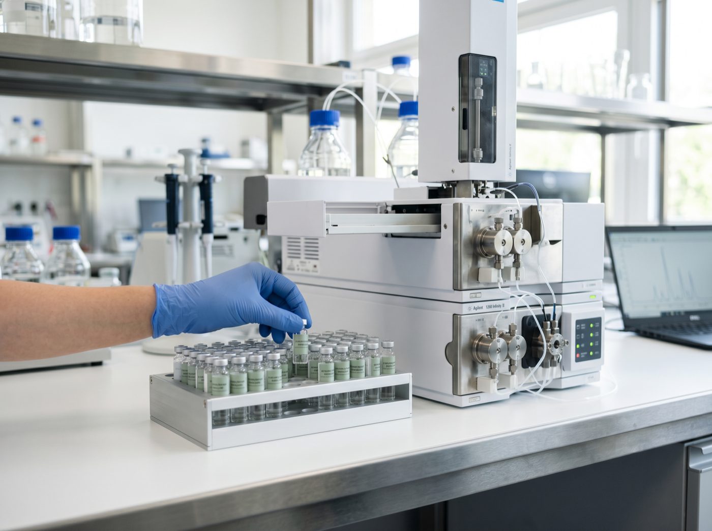 Analytical laboratory testing peptide vials
